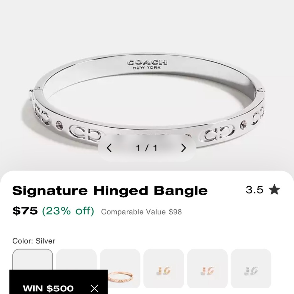 Coach Silver Signature Bangle
